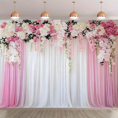 2Dflat, 1pc Pink Flowers, Suitable For Wedding Background Banners, Party Supplies Wall Decoration, Perfect For Live Broadcast Background, Party Decoration, Room, Garden, Courtyard Decoration. Durable For Indoor And Outdoor Use