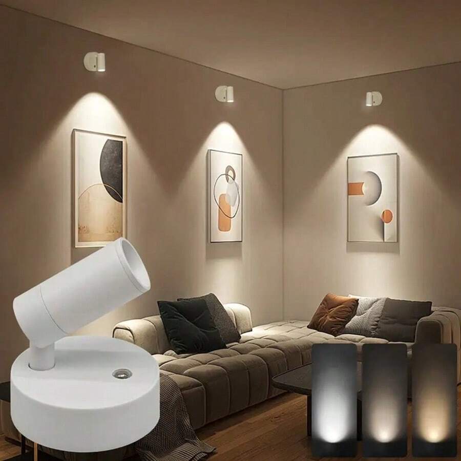 2Pcs LED Magnetic Wall Lamp, Featuring 3 Color Modes And Adjustable Brightness - With Touch Control, Easy Installation, Perfect For Plants And Artworks - USB Rechargeable Battery - Suitable For Bedrooms, Living Rooms And Corridors, Wireless With No Blind Spots, 360° Rotation Touch Control - White 2pcs - View 1