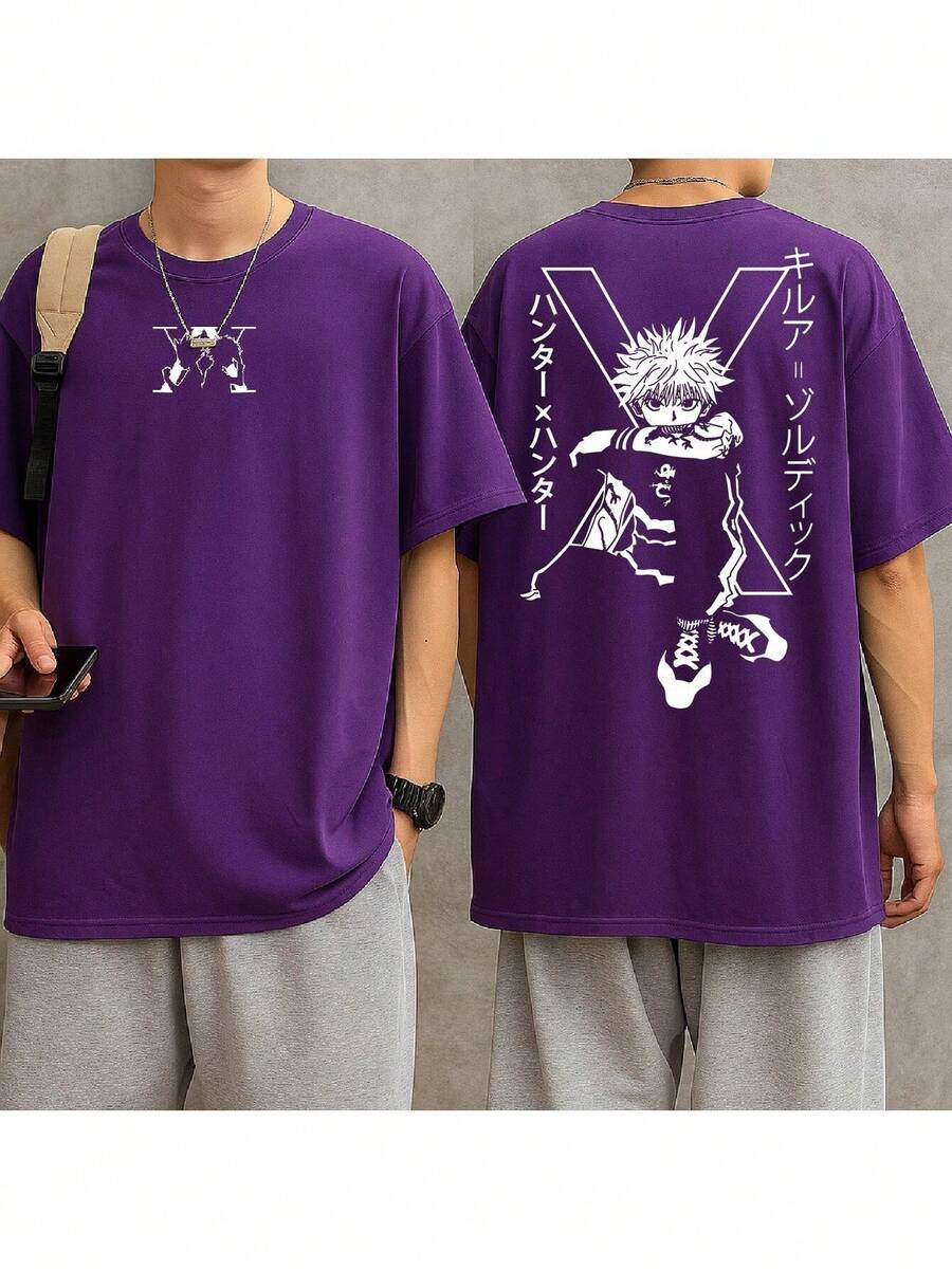 Hunter X Anime Manga Killua T-Shirt Fantasy Geek Unisex Male Female 100% Cotton Top Premium Streetwear Launch Immediate Shipping Various Colors!! Plus Size - 紫色 - 查看 1
