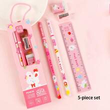 5 Pieces Pencil Gift Set, Creative Stationery Supplies For Back To School, Graduation, Birthday Gift, Includes: 2 Pencils, 1 Ruler, 1 Eraser, 1 Pencil Sharpener Back To School
