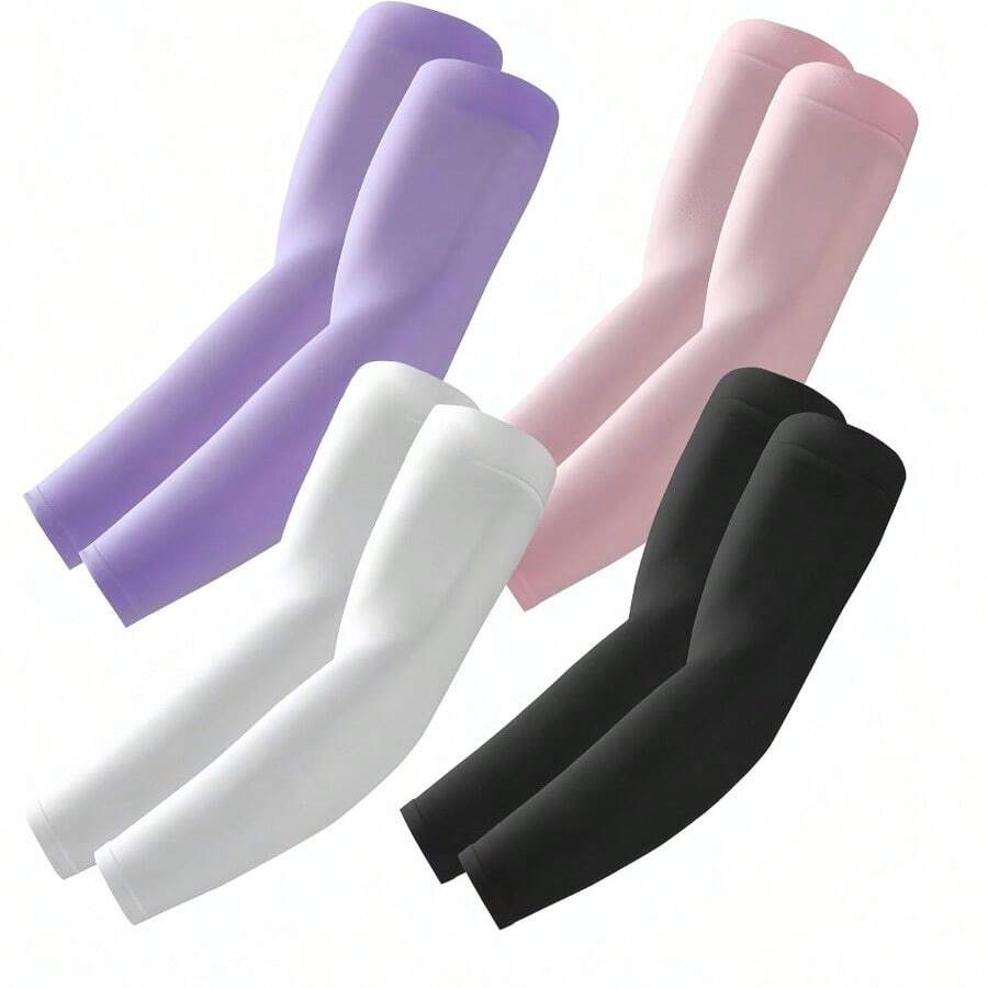 Arm Sleeves Cooling UV Sun Protection Sports Compression For Men/Women - 4 Pairs - Black+White+Purple+Pink - View 1