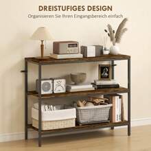 HOMCOM Console Table, Side Table With 3-Tier Shelf, Chipboard, Metal, Light Brown - Rust Brown - View 9