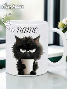 1pc Customized Black Cat Mug, Personalized Mug, Coffee Cup, Can Customize Name Or Text, Personalized Gift For Friends, Family, Women, Men, Holiday Gift, Anti-Mold, Reusable, Delicate And Cute, Modern Minimalist Customization - Multicolor - View 1