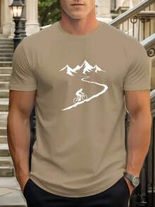 Men's Cycling Pattern Summer Casual Round Neck Short-Shirt - White - View 4