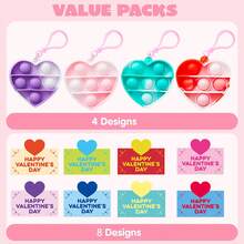 4/8/16/24个情人节心形泡泡减压玩具，带礼品卡钥匙扣，感官减压玩具，适合男孩女孩儿童成人，情人节派对礼物，交换礼物，课堂奖品，礼品袋填充物，颜色随机 - 情人節 - 查看 2