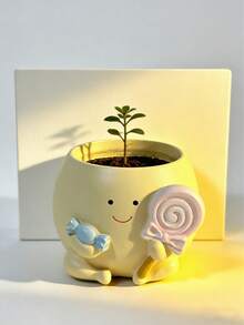 Cute Smiling Face Lollipop Planter, Succulent Greenery Pot Decor For Living Room, Kitchen, Balcony, Office Desk, Ideal Gift For New Year And Valentine's Day - Multicolor - View 1