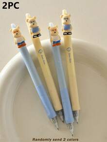 1 pieza Bolígrafo de punta borrable de 0.5mm, con forma de oso de peluche y queso, presiona la punta azul para borrar, agarre suave, escritura suave, color aleatorio, un regalo de Navidad esencial - Multicolor - Ver 13