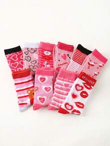 2/5/10 pares de calcetines del Día de San Valentín para hombres/mujeres/parejas, con diseños lindos y románticos de corazones/rosas/osos de peluche/labios, de moda, suaves, cómodos y transpirables hasta el tobillo, adecuados para regalos, combinación de pareja, fiesta, color y estilo aleatorios - Multicolor - Ver 4
