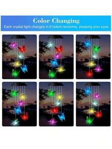 1pc Solar Powered Hummingbird/Butterfly/Heart/Round Wind Chime Light, 6 Colorful LED Hanging Lamp, Romantic Purple Butterfly, Blue Hummingbird Design, Suitable For Patio, Balcony, Outdoor Garden Decor, Party, Holiday Atmosphere (Solar Powered) - Multicolor - View 9