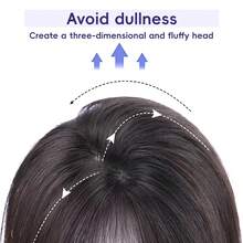 Realove Silk Base Virgin Human Hair Topper Top Natural Black Hairpiece Air Bangs Straight Topper Human Hair Fluffy Light For Woman Hairpiece For White Hair With Thinning Hair Hair Loss One Piece Three Clips Clip In Hair Toppers For Women Christmas Gift - Natural Black - 查看 6