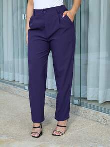 MF Tailored Trousers With Dominique Texture, Pleated, Knife Cut - Navy Blue - View 3
