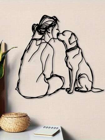 1pc Dog Mom Line Art Metal Wall Decor - Vintage Warm-Hearted Illustration Of Female Friendship With Canine, Powder Coated Iron, Modern Home Office & Pet Friendly Living Room Decoration, Year-Round Gift For Dog Lovers, Vintage Style Art, Delicate Line Craft