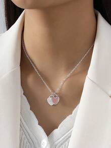 1件时尚简约爱心吊坠项链，适合日常佩戴 - 桃心 - 查看 1