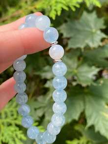 YAUKIA 1件海蓝宝石和月光石手链，象征清晰沟通、真理和直觉，玛拉手链，瑜伽波西米亚风格珠宝礼品 - 彩色 - 查看 2