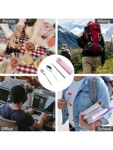 Juego de cubiertos personalizado, incluye tenedor de acero inoxidable, palillos, cuchara, juego de utensilios portátiles reutilizables, adecuado para camping, picnic, senderismo y oficina - multicolor - Ver 7