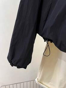 Vera Lane Women Casual Loose Retro Versatile Street Outdoor Sports Solid Color Hooded Long Sleeve Functional Jacket, Back To School Street Style Vintage Airport Outfit - Black - View 5