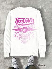 Van Dutch  Speed Shop Vintage Printed T-Shirt  Men's Hip-Hop Graphic Long Sleeve 250g Cotton, Early Spring  Pick, Perfect For Holiday Gifting, Multiple Colors Available - 白色 - 查看 2
