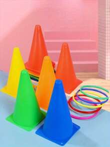 1 Set Creative Ice Cream Cone Set, Includes Round Toss Toy: Sensory Motor Training, Colorful Signage Bucket - Outdoor Game, Cone Toss Interactive Game (Color Random) - Multicolor - View 3