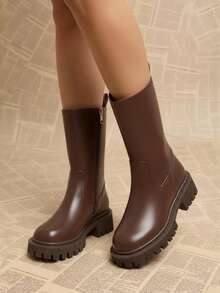 1 par de Botas de mujer de moda, Nuevas botas de invierno chamarra negras zapatos de invierno alta calidad para mujeres impermeable suela antideslizante engrosada cálidas botas detalle de chamarra temporada invernal mujeres facil de poner - Marrón - Ver 2