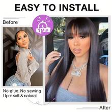 Extra Long Straight Natural Black Wig With Bangs,Super Long Natural Layered Wigs High Quality Soft Synthetic Fiber Straight Hair Wig For Women Fashion Daily School Use 34 Inch - 自然色&黑色系 - 查看 8