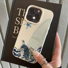 1个TPU材质优雅蓝色调海龟和海星冲浪板图案手机壳，兼容 17 Pro Max/17/16 Pro Max/15/13/12/11、S20 FE/A15/S24/A55、Redmi Note 11/12/13 Pro，全包软保护套 - 白色 - 查看 2