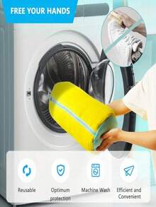 Durable Shoe Wash Bag - Yellow, White Zipper, 360° Deep Cleaning Shoe Bag, Reusable, Suitable For Washing Sports Shoes, Yellow Soft Lining, Ideal For Athletic And Casual Shoes, Laundry Bag - Multicolor - View 3