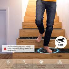 1/7/15pcs Anti-Slip Stair Treads, Self-Adhesive, Suitable For Indoor Wooden Stairs, Comfortable Noise Reduction, Suitable For Children, Elderly And Pets, Home Decor Stair Mats, Warm And Anti-Slip In Winter, Washable And Reusable, Size: 20*76 Cm / 7.9*29.9 In - 55*19 Cm / 21.65*7.5 In - Multicolor - View 7