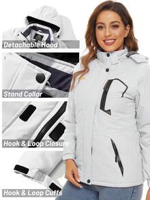 Cotrasen Giacca da Sci Impermeabile Donna Giacca da Neve Snowboard Antivento in Pile Calda Cappotto Pesante con Cappuccio Giacca da Pioggia da Montagna - Bianco - Visualizzare 6