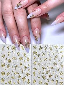 4/2pcs Gold & Rose Gold Petal Leaf Pattern Nail Art Stickers - Adorable & Charming Spring/Summer Nail Decals, Self-Adhesive Nail Stickers, DIY Nail Salon Accessories, Nail Art Supplies - Multicolor - View 14