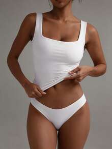 XLLAIS 女士纯色方领无袖背心，修身休闲款，白色，春夏款