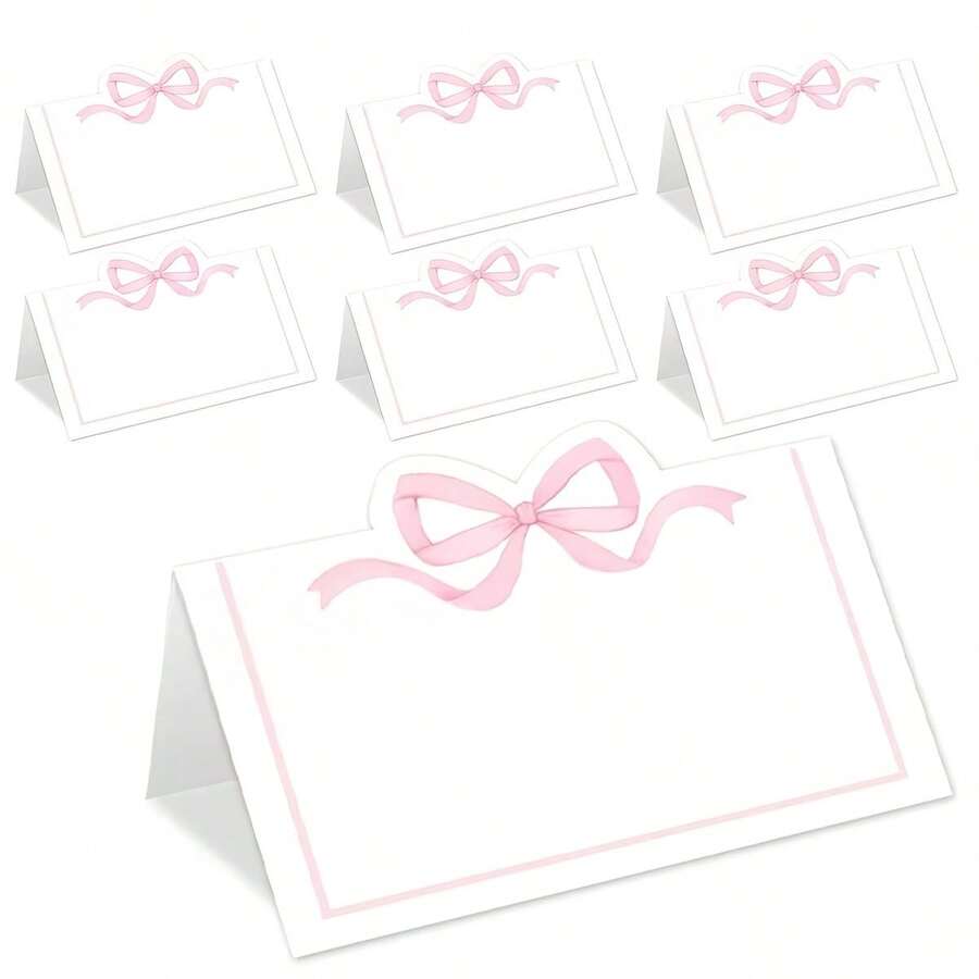 粉色蝴蝶结桌卡 可爱蝴蝶结帐篷式姓名卡 空白座位分配标签卡 生日派对餐桌布置用品 - 彩色 - 查看 1