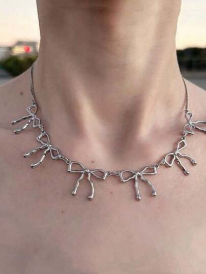 女士夏季新款蝴蝶结流苏项链，小众时尚，全钢锁骨链，性感高端颈链