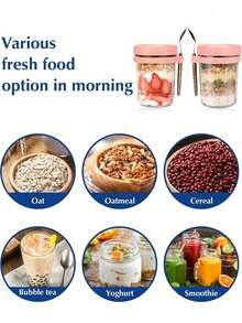 Overnight Oats Container (With Lid And Spoon) Large Capacity Sealed Container (For Milk, Cereal, Fruit) Portable Breakfast Milk Cup Women's Glass Salad/Yogurt Cup Mason Jar With Lid (For Cereal, Convenient To Carry) Graduated Vegetable & Fruit Salad Storage Container Back To School Gift - Multicolor - View 6