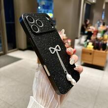 1 pezzo Custodia per telefono in TPU con strass di lusso, glitter da 1 mm di spessore e nappine con perle, compatibile con 17PROMAX/16PLUS/16PRO/16/15PROMAX/15PLUS/15PRO/15/14PROMAX/14PLUS/14PRO/14/13PROMAX/13PRO/13/12PROMAX/12PRO/12 11PROMAX/11PRO/11/XSMAX/XR/XS/7#8PLUS/7#8