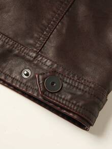 Men's Faux Leather Jacket – Vintage PU Motorcycle Bomber With Zipper Closure, Casual Fall Outerwear - 酒紅色 - 查看 6