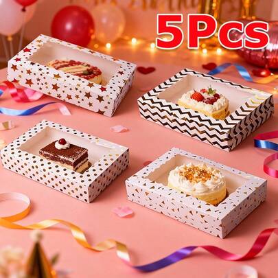 5个装情人节金色星点波浪纸礼盒，适用于婚礼、生日、蛋糕、烘焙食品、巧克力、饼干、糖果、马卡龙等包装，母亲节礼物