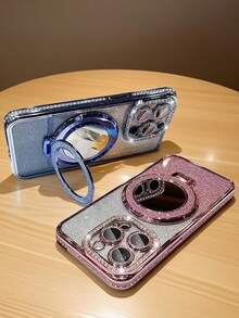 MewTrek Luxury Electroplated Phone Case With Makeup Mirror Stand, Featuring Sparkling Rhinestone Design, Silicone Material, Shock-Proof And Drop-Proof, Compatible With IPhone 16/16e/16 Pro/16 Pro Max/16 Plus/15/14/13/12/11/X/XS/XR/8/7, Galaxy S25/S24/S23/S22/S21/A55/A54/A53/A52/A35/A34/A23/A16/A15/A14/A13/A12/A05S/FE/Ultra/4G/5G, Redmi, Honor, MOTO, OPPO, Infinix And More - Blue - View 5