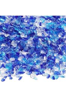 碎玻璃可用于树脂艺术、DIY工艺品和家居装饰。100/200克蓝色混合碎玻璃，尺寸1-3厘米，适合填充花瓶、制作桌面火盆和用作水族箱造景石。 - 彩色 - 查看 8
