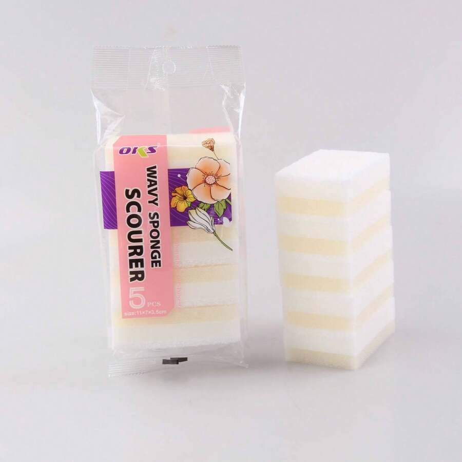 5PCS White Sandwich Sponge Scouring Pad - White - View 1