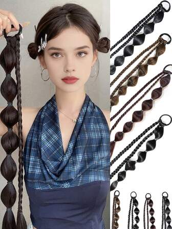 2 piezas Extensiones de cola de caballo estilo Y2K - Extensiones de cabello sintético de 18 pulgadas con ligas elásticas, adecuadas para varios festivales y fiestas