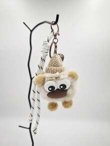 包包挂件钥匙扣卡通娃娃布艺挂件情侣挂件帽子毛绒挂件新款时尚大容量菱形绗缝双提手单肩手提包轻便易携，适合户外旅行，并饰有动物吊坠。女士手提包，大学必备单品