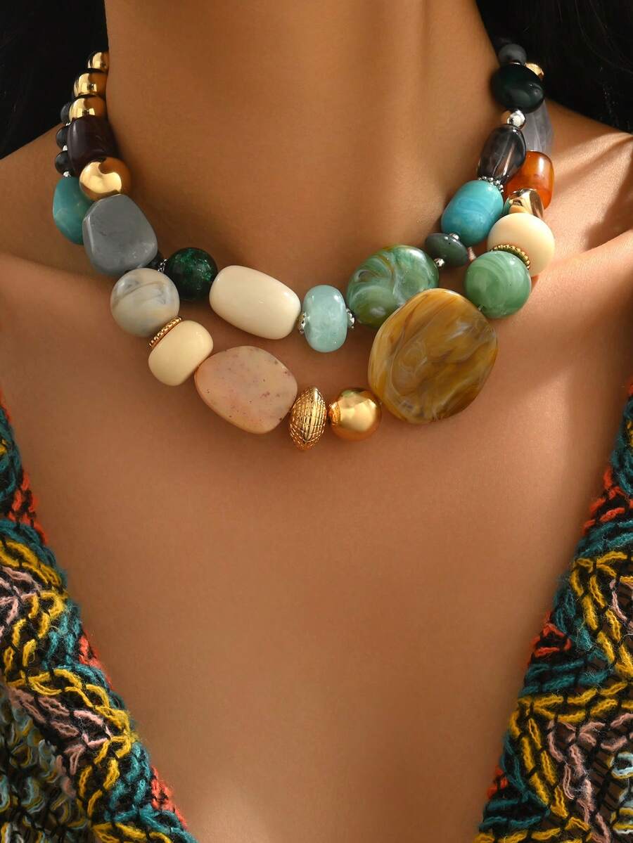 Bộ 1 vòng cổ hạt nhựa và san hô CCB màu nâu hoa văn bất đối xứng phong cách Bohemian cổ điển, nhiều lựa chọn, trang sức cao cấp dành cho nữ, có thể mua riêng lẻ hoặc theo bộ 2 chiếc, thích hợp cho các dịp lễ, tiệc tùng, làm quà tặng, đeo quanh năm, Ngày Valentine, Lễ Tạ ơn, tặng bạn bè. Chất liệu nhựa có nhiều tông màu và hoa văn, mỗi hạt đều độc đáo. Có thể có một vài vết xước nhỏ do khuôn đúc, đó là hiện tượng bình thường. - Nhiều màu - Xem 1
