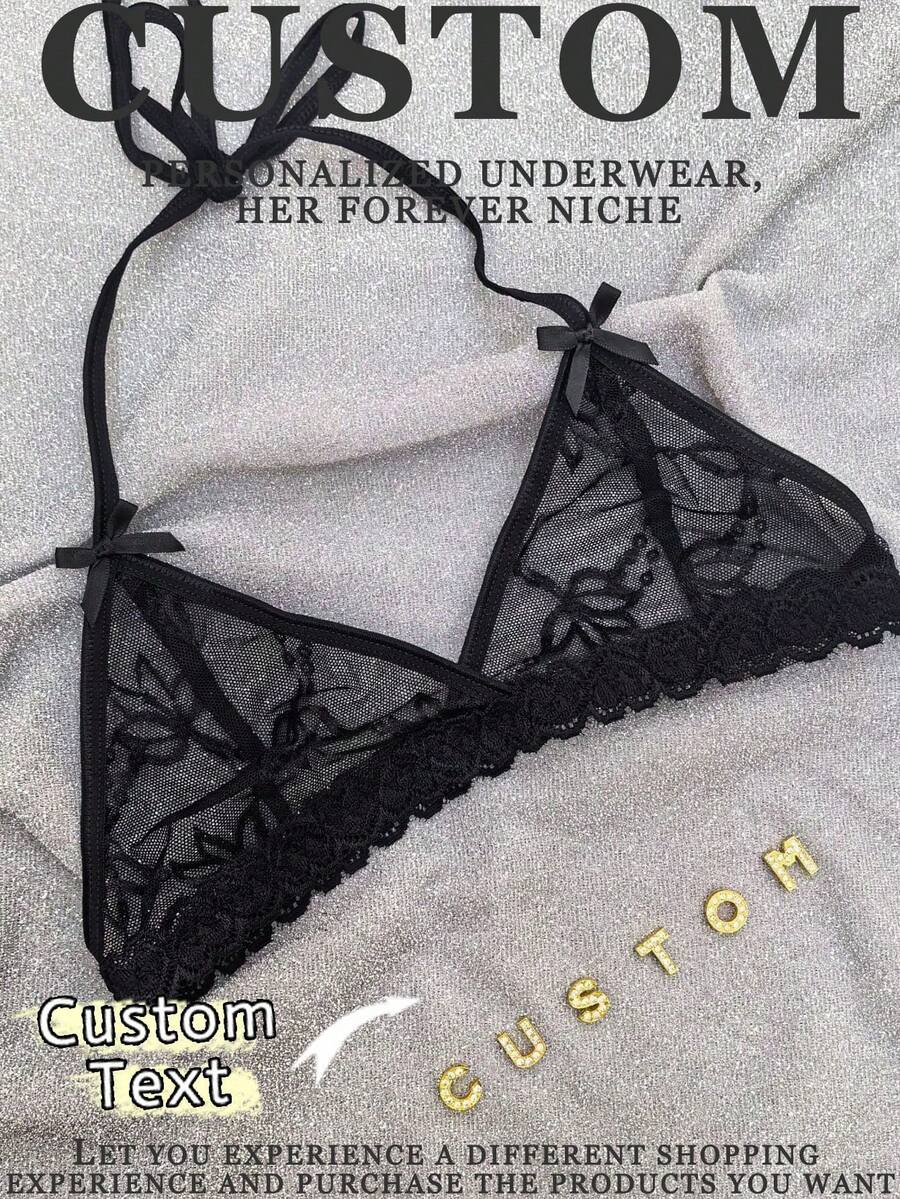 1pc Customized Women's Sexy Camisole Panties, Can Customize Personalized Letters/Names, Women's Sexy Camisole Without Pads And Underwire, Comfortable Breathable Sports Underwear, Suitable As Holiday/Anniversary Gift - Black - View 1