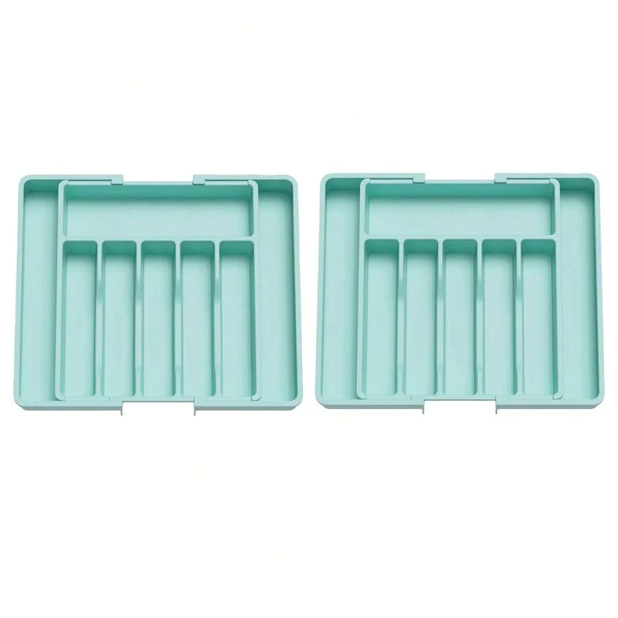 Organizador De Cajones De Cocina Extensible, Paquete De 2 Organizadores De Cocina, Organizador De Cubiertos Para Cajones, Ideal Para Guardar Utensilios De Cocina Como Tenedores, Cucharas, Espátulas, Etc.; Color Turquesa. - Mint Green - View 1