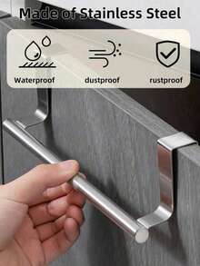 1pc Kitchen Sink Towel Rack, Hook Mounted On Cabinet Door Without Drilling, Suitable For Kitchen Cabinets, Can Be Used As Drawer-Style Towel Rack, Silver Color - Silver - View 8