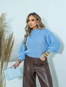 SELINE Women's Elegant Winter Blouse, Basic Knit. - Dusty Blue - View 3