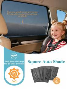 2 piezas Malla de ventana de coche con flujo de aire negro y cubierta de red mosquitera, protector de ventana lateral retráctil tipo calcetín, para puerta superior de coche de forma rectangular, acogedor y privado para mejores viajes con bebés, bloquea los rayos UV dañinos y todo tipo de insectos, compatible con el 95% de coches, camiones, SUV, para uso en todas las estaciones