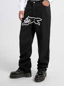 Men's Casual Jeans, Simple, Versatile, Stylish, Loose Fit Trousers - 黑色 - 查看 4