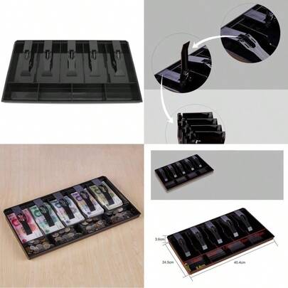 New 5grids Cashier Drawer Insert Tray With Bill And Coin Compartments Cash Organizer Box For Supermarket Boutique Convenience Store Bank Cash Register Till Replacement