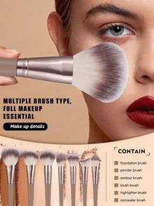 54件套化妆刷套装，多功能刷具，适用于粉状、液状、膏状化妆品，化妆工具套装包含遮瑕刷、化妆海绵和化妆包 - 棕色 - 查看 9